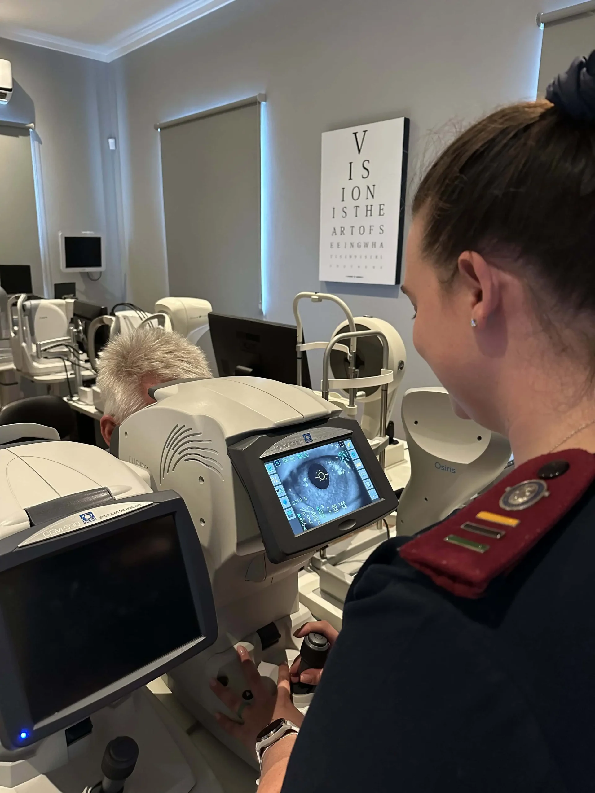 An eye scan in the diagnostics room