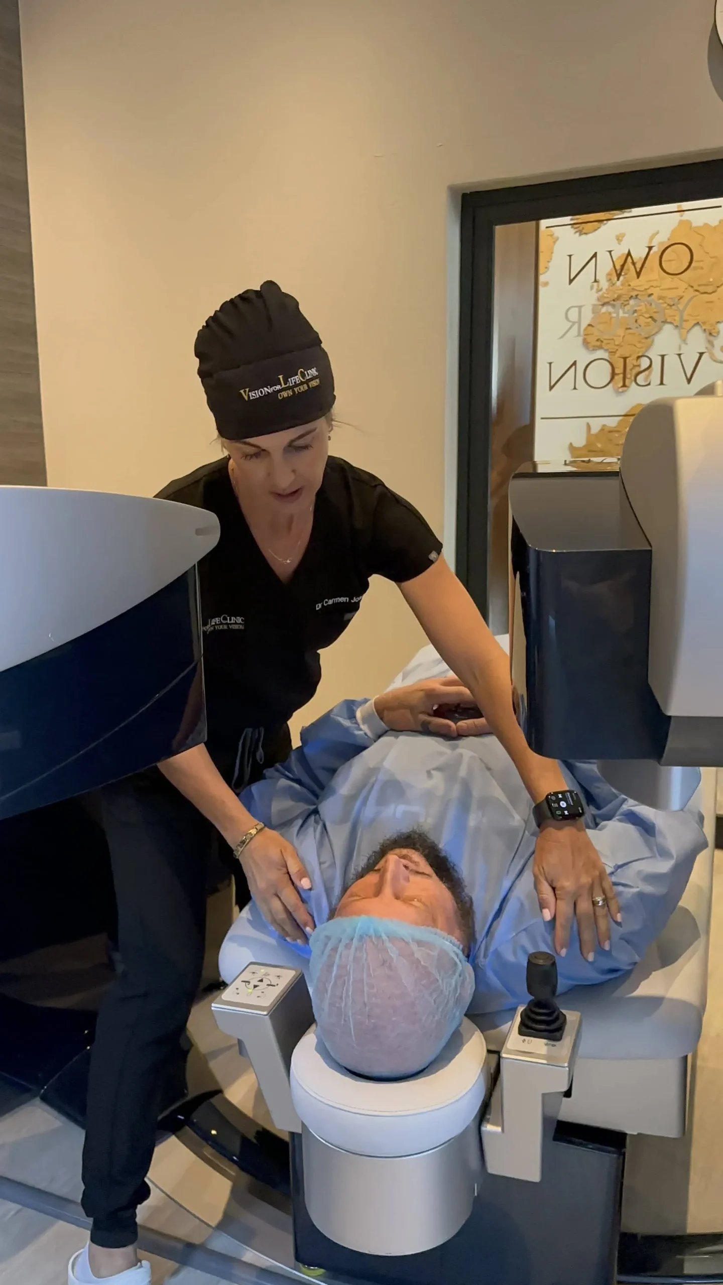 A patient prepared for laser eye surgery at Vision for Life Clinic